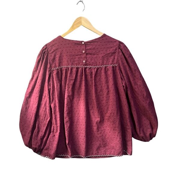 MAX STUDIO BALLOON SLEEVE SWISS DOT EMBROIDERED BLOUSE TOP SIZE L NWOT - Picture 4 of 6